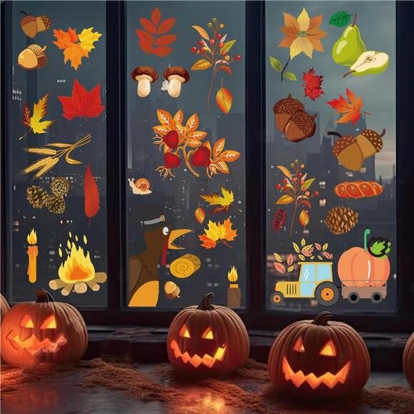 Fall Window Stickers, Thanksgiving Autumn Home Office‎ Decor for Indoor Outdoor - Picture 3 of 7